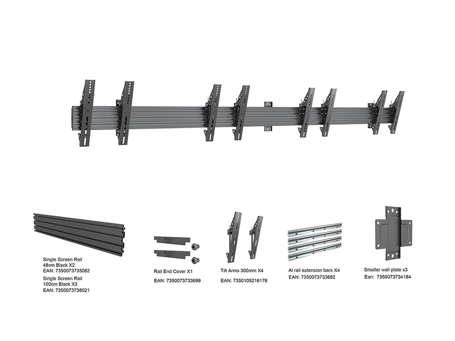 Multibrackets MBW4X1U Tilt 32"-50" Pro Series Menu Board Wall Mount For 4 Screens Menu Board Mounting Systems Multibrackets