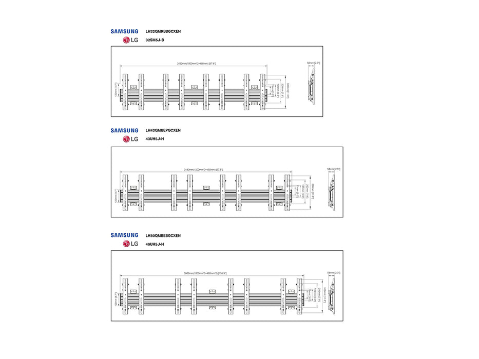 Multibrackets MBW4X1U Tilt 32"-50" Pro Series Menu Board Wall Mount For 4 Screens Menu Board Mounting Systems Multibrackets