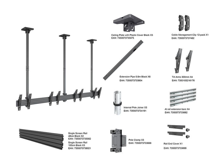 Multibrackets MBC4X1U Display Ceiling Mount Pro Ceiling Mount Bracket Multibrackets