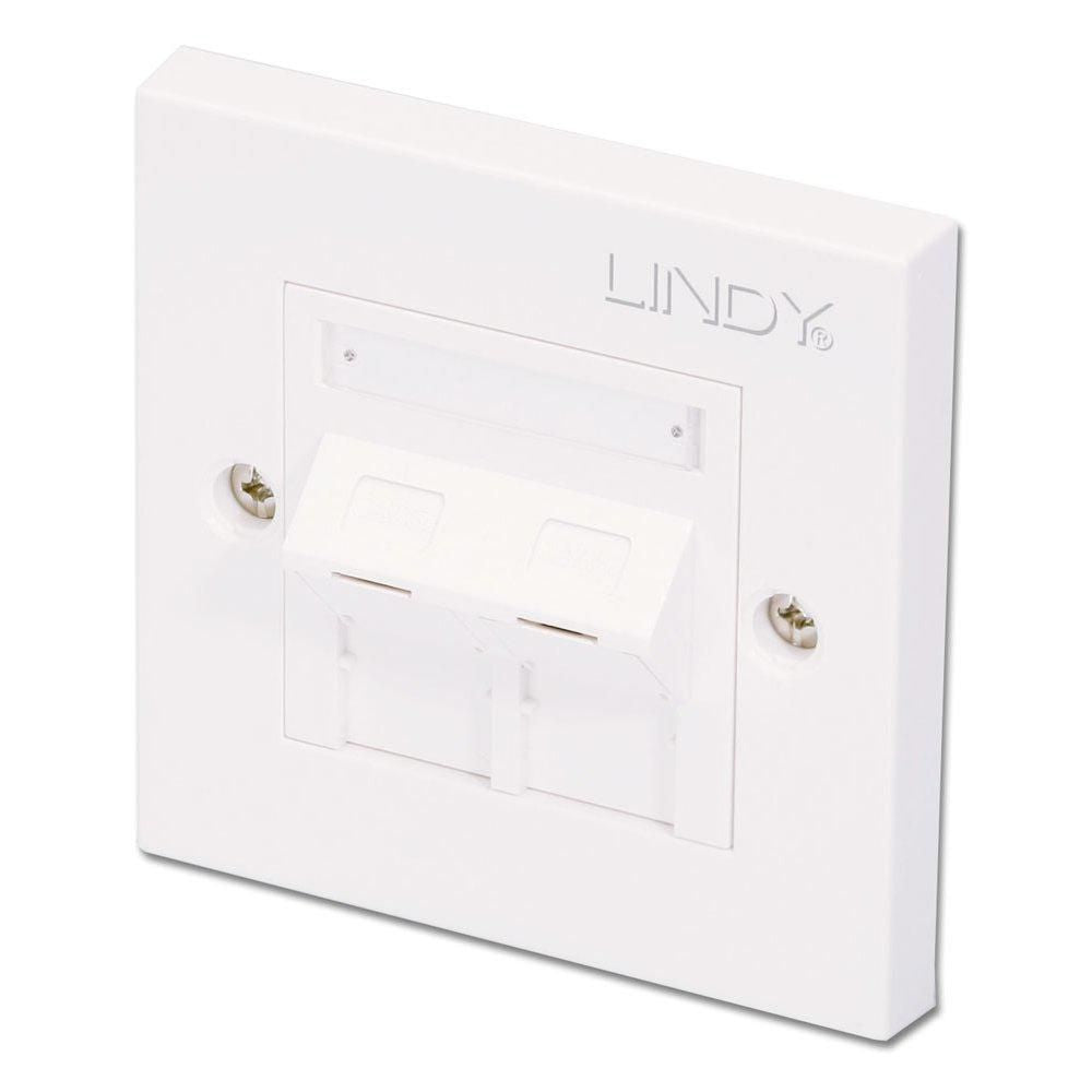 Lindy CAT5e Single Wall Plate with 2 x Angled RJ-45 Shuttered Socket | 60569 Mounting Kit Lindy