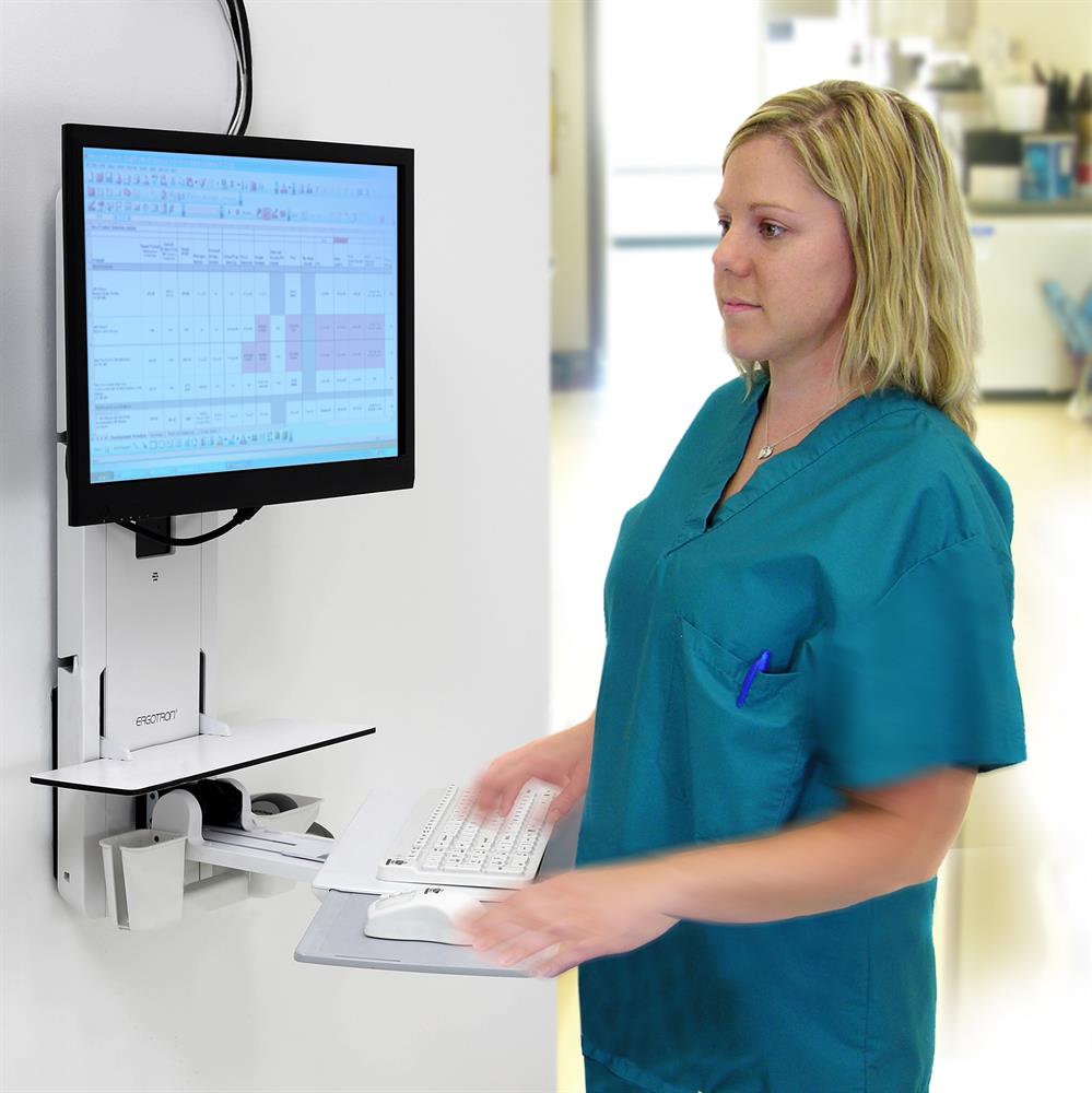 Ergotron StyleView® Sit-Stand Vertical Lift Patient Room White - 61-080-062 Wall Mount Bracket Ergotron