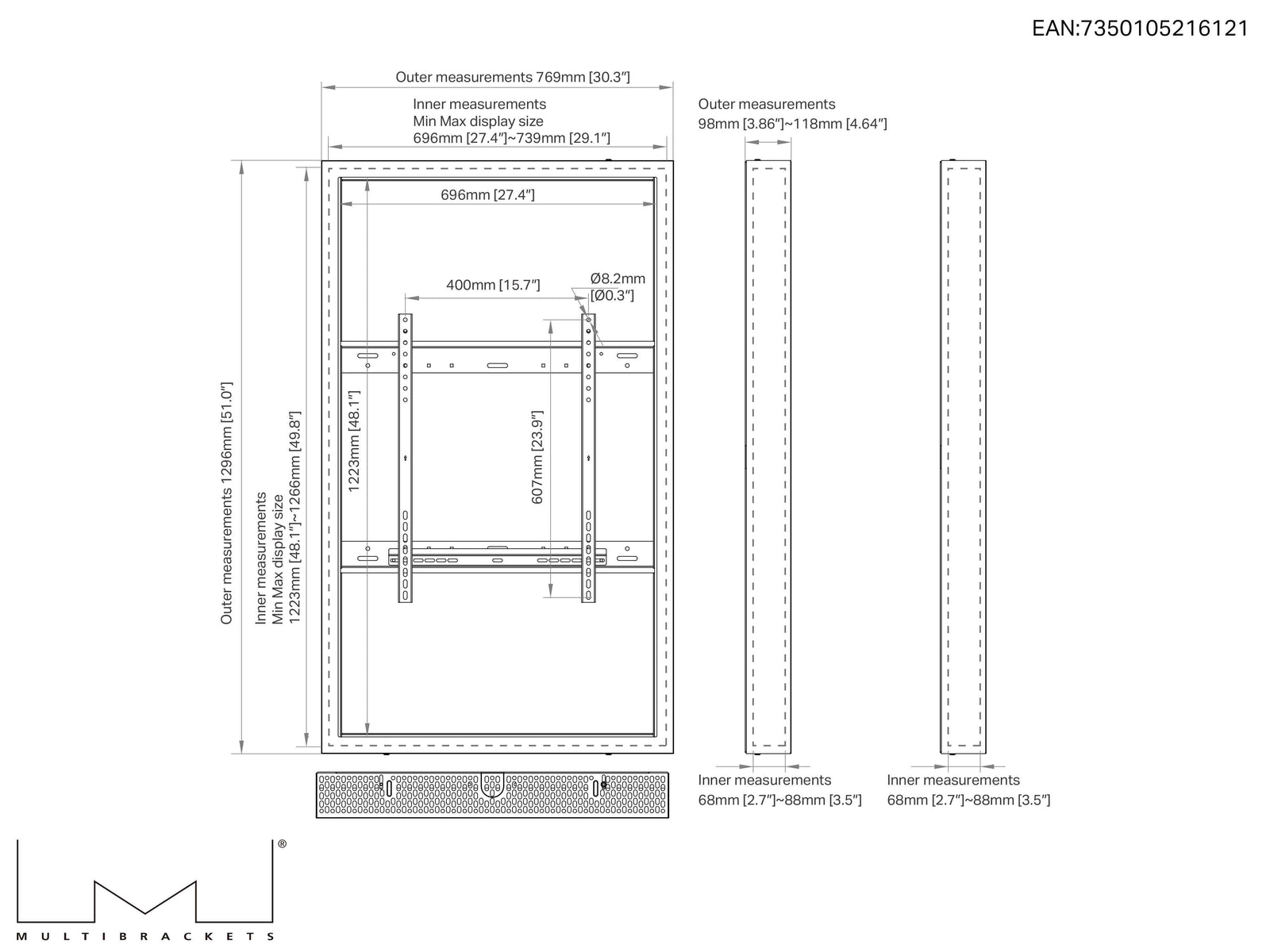Multibrackets M Pro Series Enclosure 55" High Brightness Wall Medium Black Signage Display Enclosures Multibrackets
