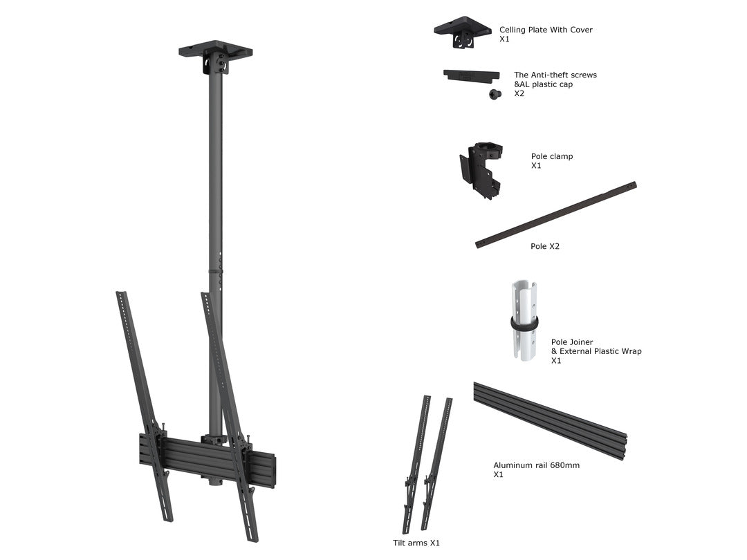 Multibrackets 40" - 75" MBC1UPHD 1.5m Pole Display Ceiling Mount Pro Ceiling Mount Bracket Multibrackets