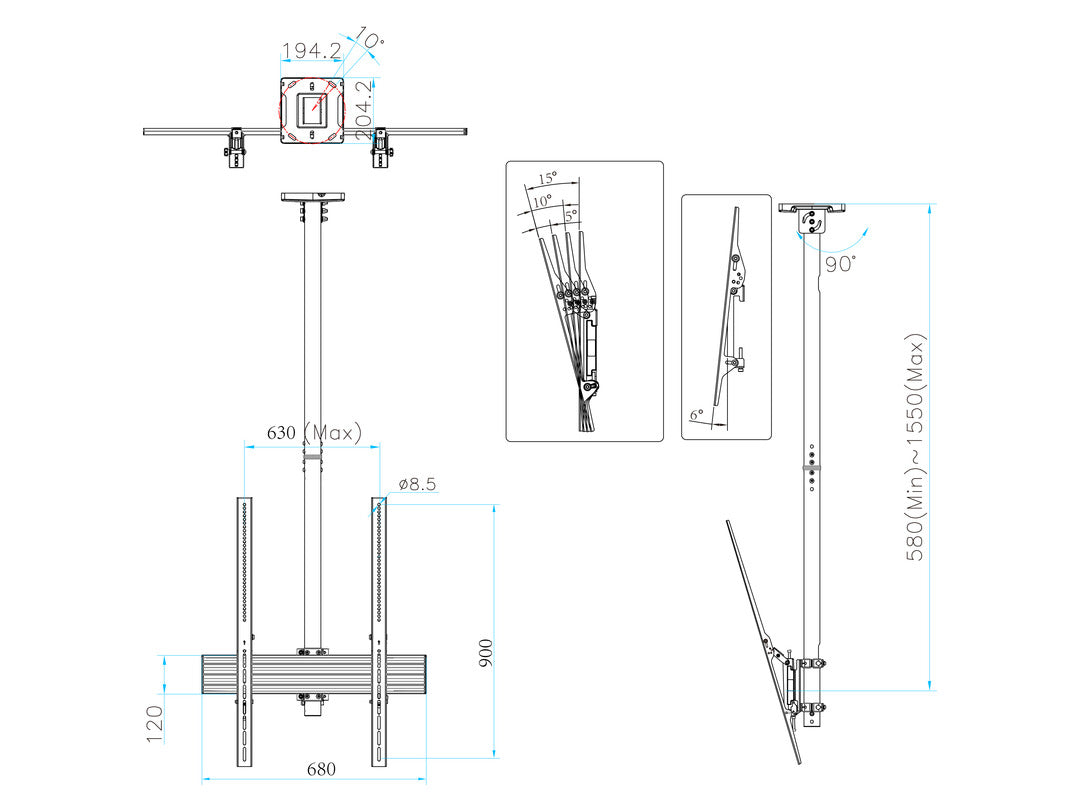 Multibrackets 40" - 75" MBC1UPHD 1.5m Pole Display Ceiling Mount Pro Ceiling Mount Bracket Multibrackets