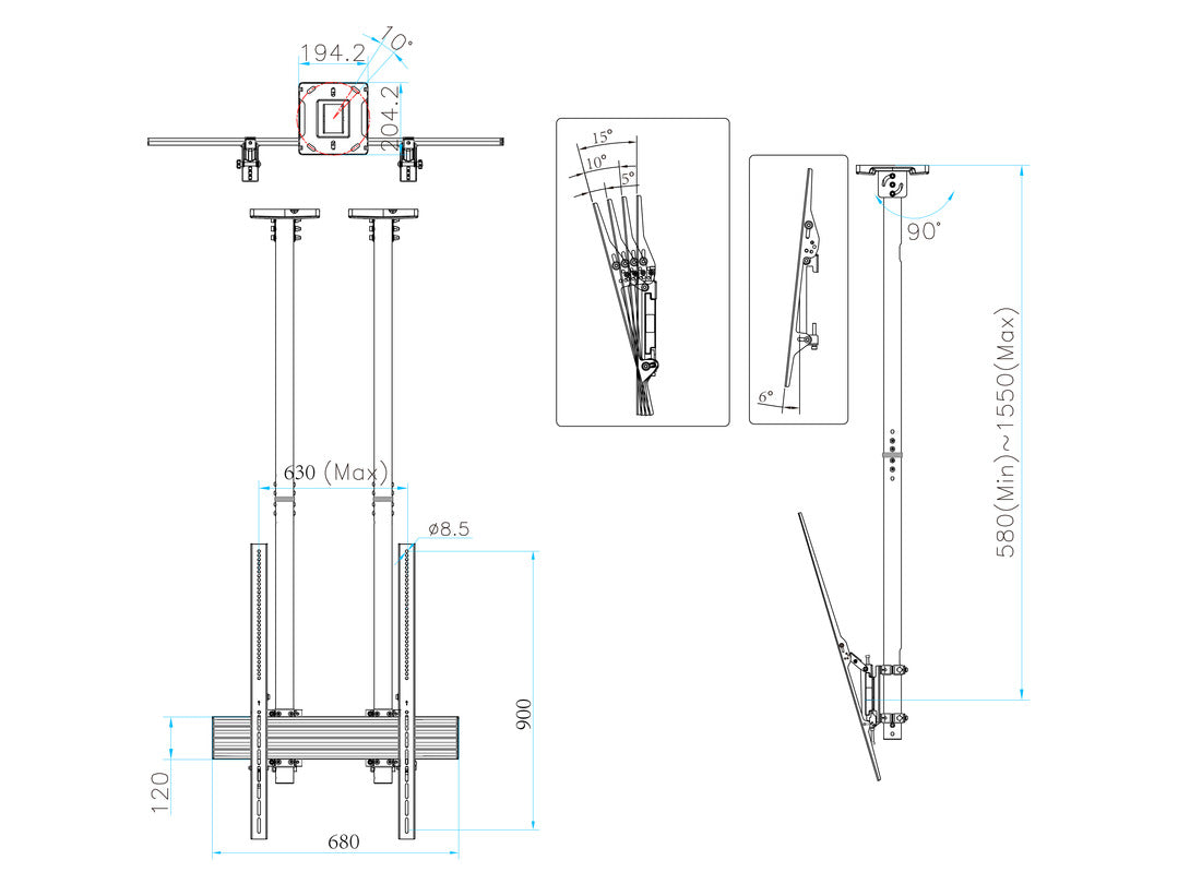 Multibrackets 40"-100" MBC1UPSD 1.5m Pole Display Ceiling Mount Pro Ceiling Mount Bracket Multibrackets