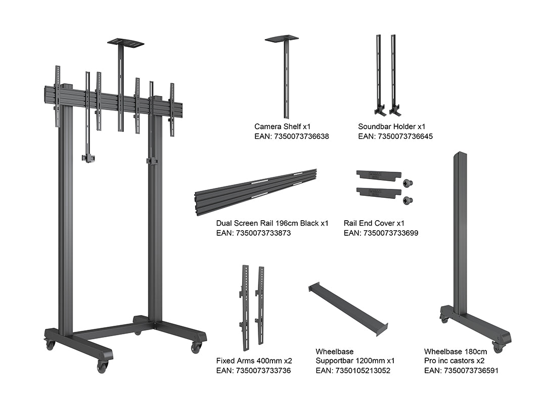 Multibrackets M Pro Series 65" Collaboration Floorstand Side by Side Mobile Trolley Multibrackets