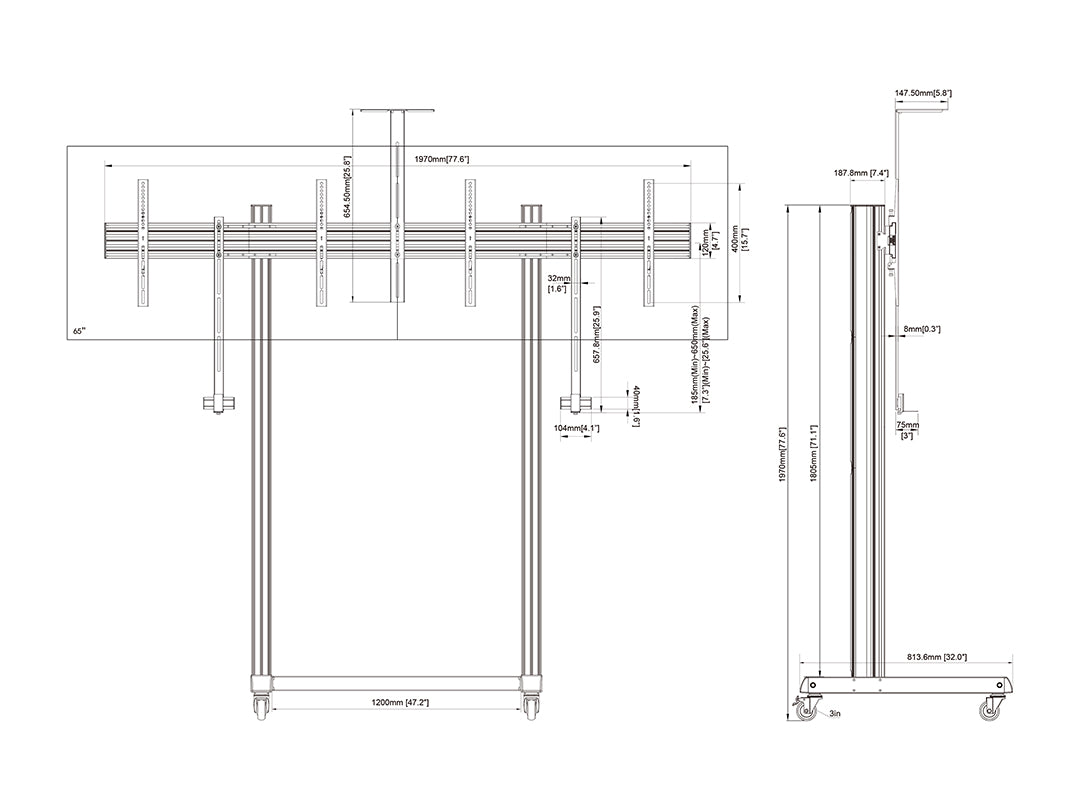 Multibrackets M Pro Series 65" Collaboration Floorstand Side by Side Mobile Trolley Multibrackets