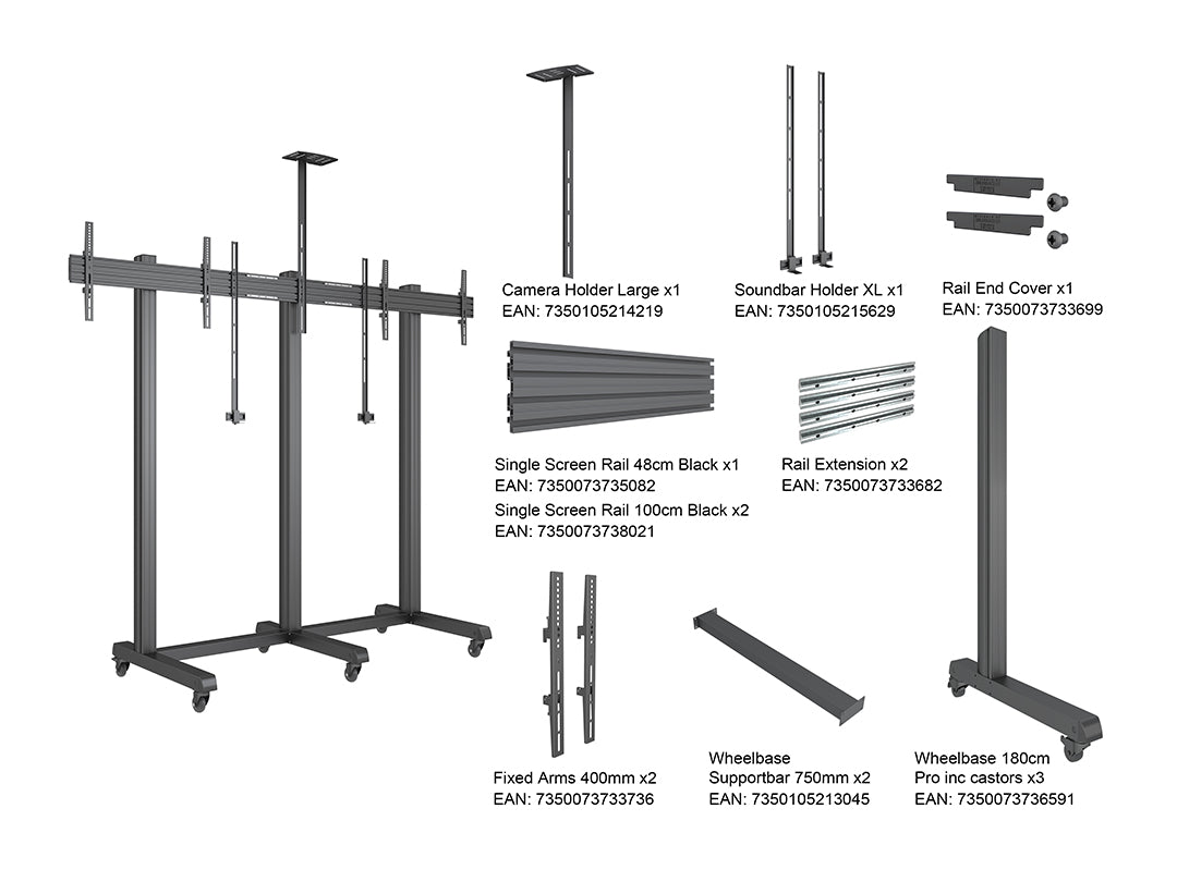 Multibrackets M Pro Series Collaboration Floorstand Side by Side - 75" Mobile Trolley Multibrackets