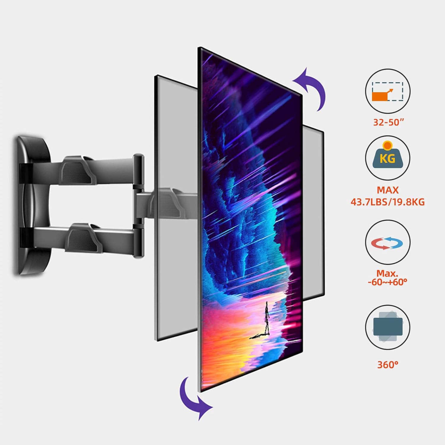 Moove 32"-50" 360° Rotate Tilting & Swivel Vertical TV Wall Mount | SMBRWB-32-50 Wall Mount Bracket B-Tech