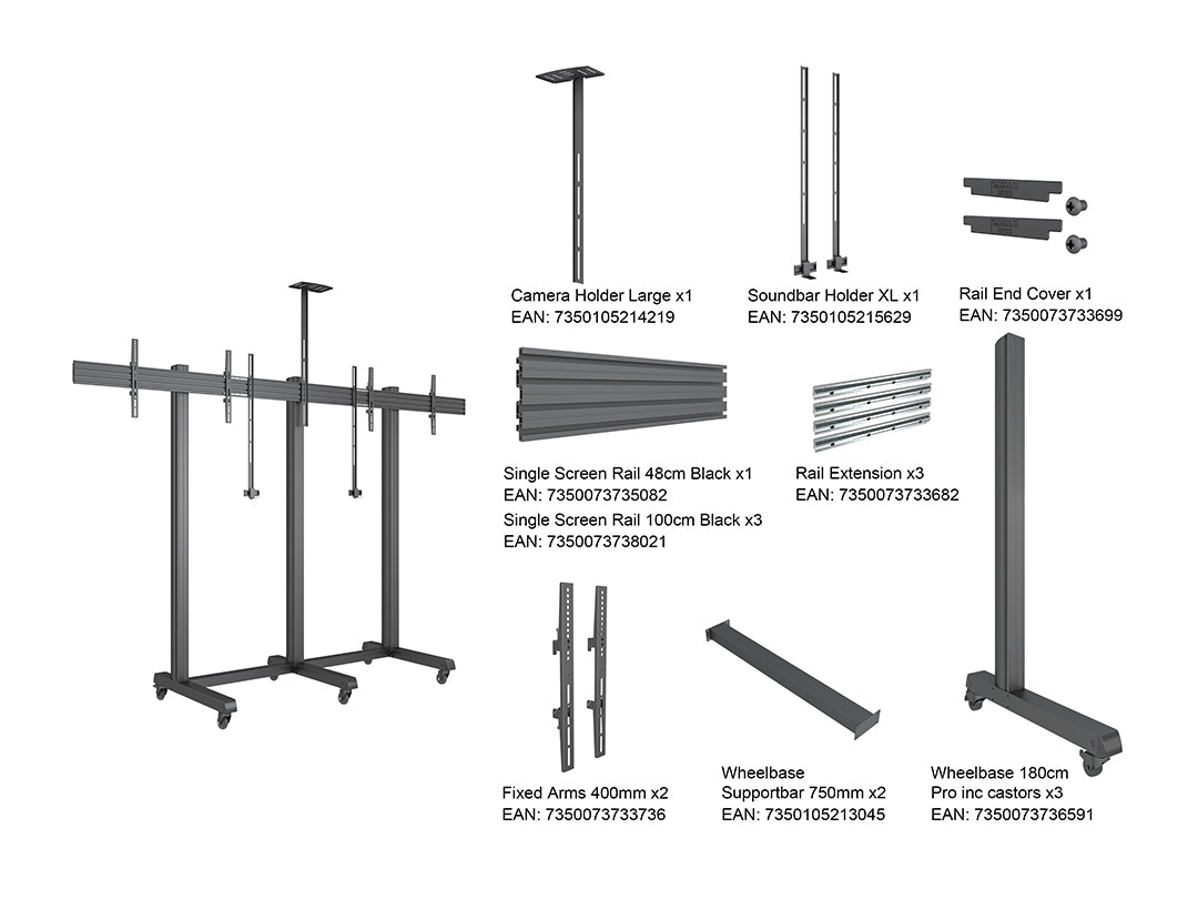 Multibrackets M Pro Series - Collaboration Floorstand Side by Side - 90" Mobile Trolley Multibrackets