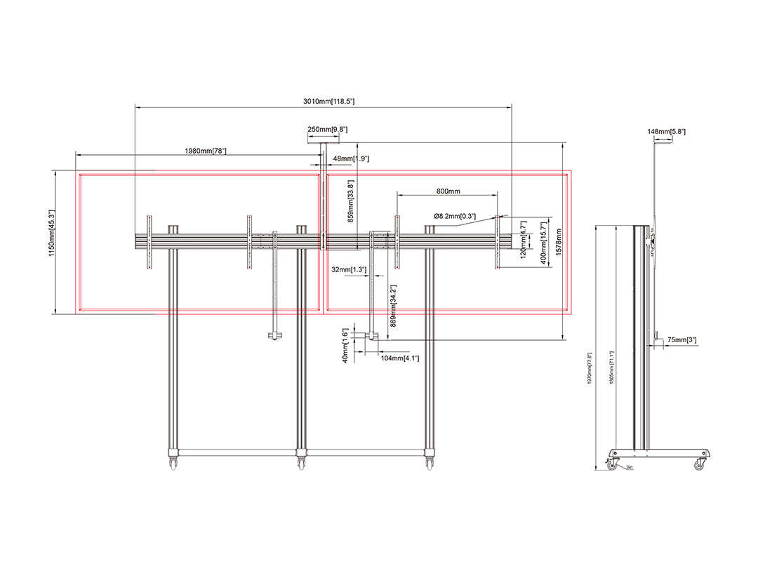 Multibrackets M Pro Series - Collaboration Floorstand Side by Side - 90" Mobile Trolley Multibrackets