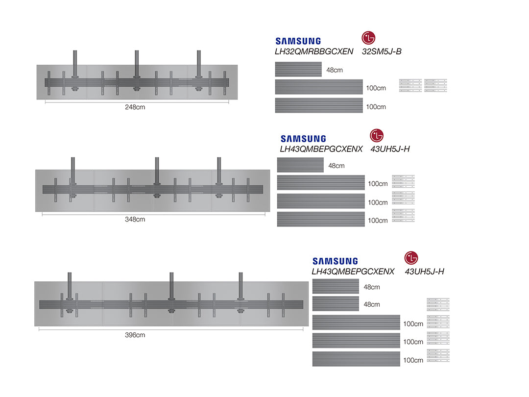 Multibrackets 32" - 50" MBC4X1U 0.5-1.5m Display Ceiling Mount Pro For 4 Screens Ceiling Mount Bracket Multibrackets