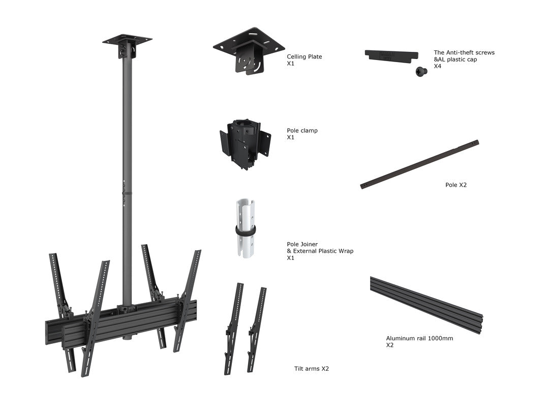 Multibrackets 42" - 75" MBC1UX2HD 1.5m Display Ceiling Mount Pro For 2 Screens Ceiling Mount Bracket Multibrackets