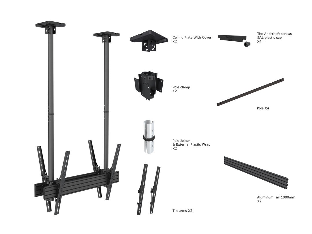 Multibrackets 40” - 100" MBC1UX2SD 1.5m Pole Display Ceiling Mount Pro For 2 Screens Ceiling Mount Bracket Multibrackets