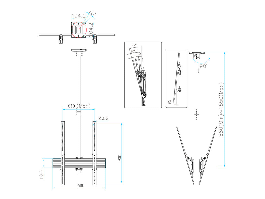 Multibrackets 40" - 75" MBC1UX2PHD 1.5m Pole Display Ceiling Mount Pro For 2 Screens Ceiling Mount Bracket Multibrackets