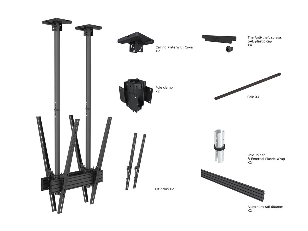 Multibrackets 40"-100" MBC1UX2PSD 1.5m Pole Display Ceiling Mount Pro For 2 Screens Ceiling Mount Bracket Multibrackets