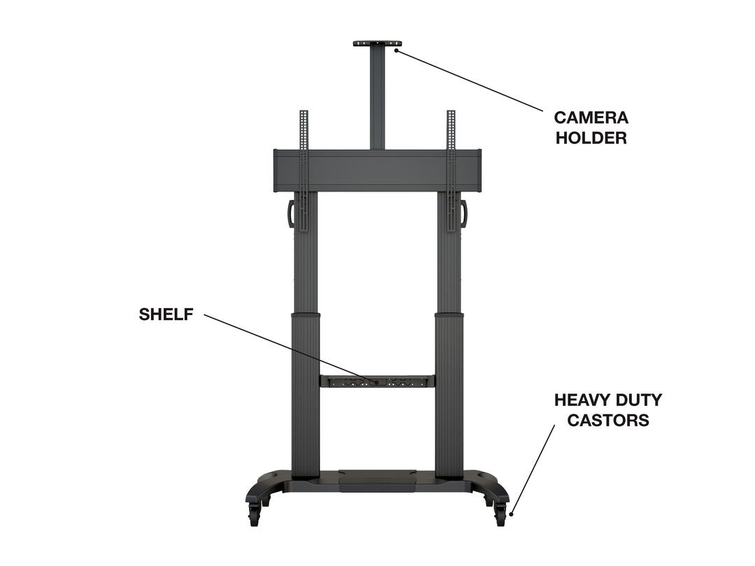 Multibrackets 60" - 100" Height Adjustable Mobile Trolley With Media Shelf & Camera Holder Mobile Trolley Multibrackets