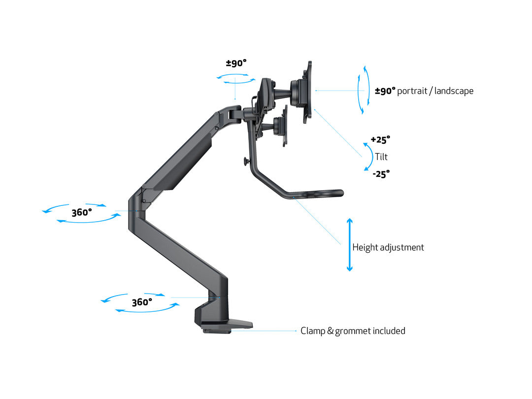 Multibrackets M VESA Gas Lift Dual Monitor Arm with Duo Crossbar for 15"–28" Monitors | 7350073736355
