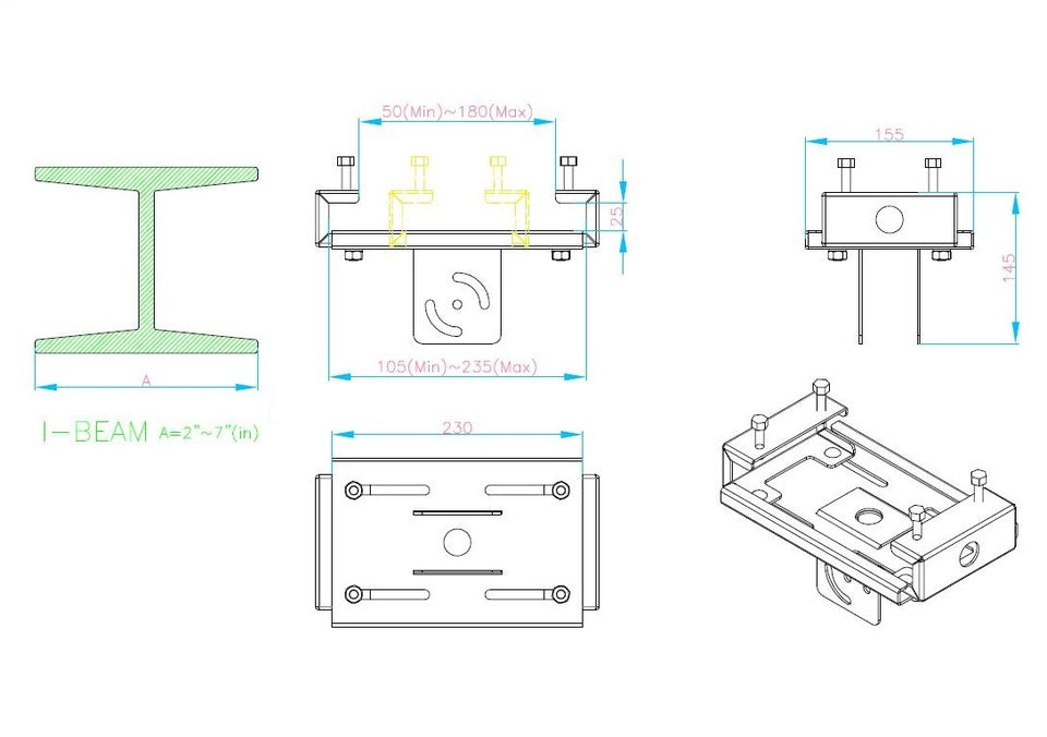 Multibrackets M Pro Series I-Beam Clamp Mounting Accessory Multibrackets