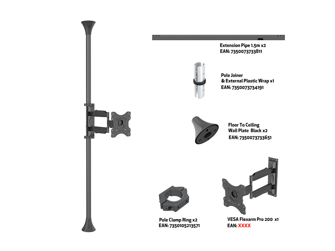 Multibrackets MBFC1F M Floor to Ceiling Mount Pro - Up to 17"-46" Screen Floor to Ceiling Display Mount Multibrackets