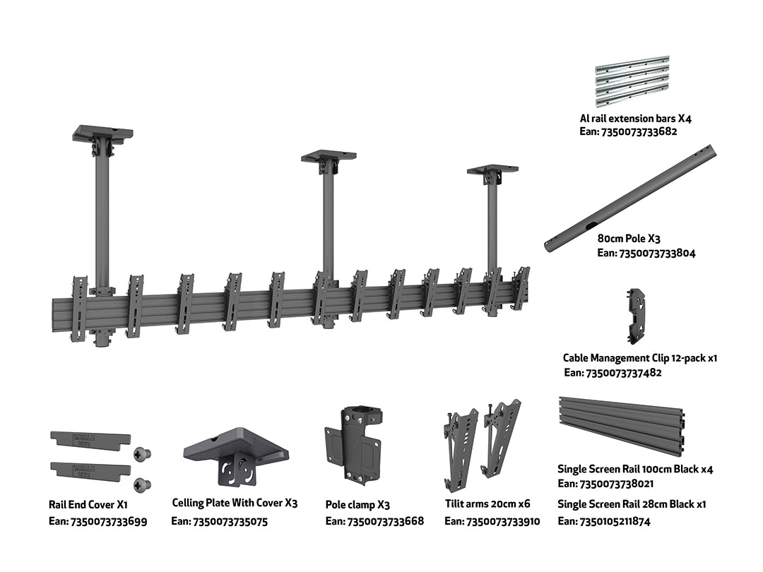 Multibrackets 0.8m Tilt 27"-32" Pro Series Portrait Menu Board Ceiling Mount For 6 Screens Ceiling Mount Bracket Multibrackets