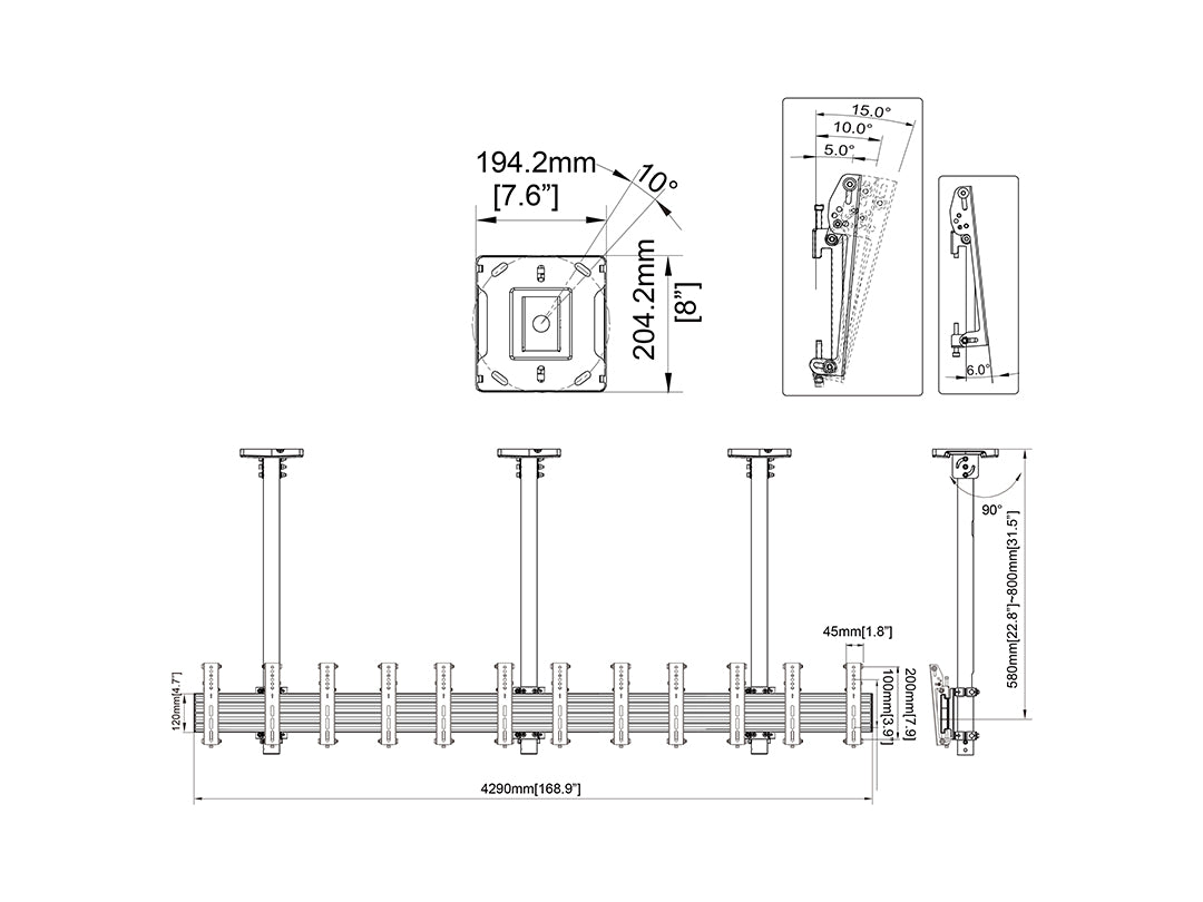 Multibrackets 0.8m Tilt 27"-32" Pro Series Portrait Menu Board Ceiling Mount For 6 Screens Ceiling Mount Bracket Multibrackets