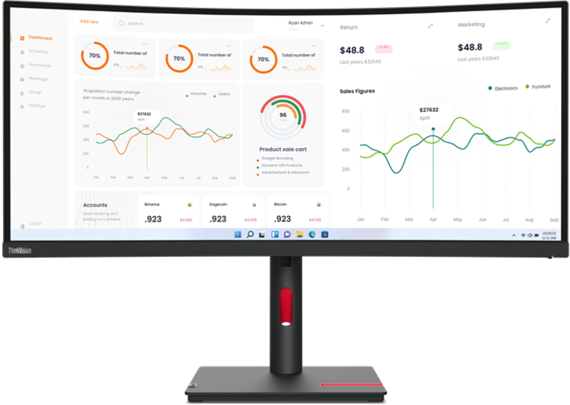 Lenovo 63D4GAT1UK ThinkVision T34w-30 34" Curved 3440 x 1440 UWQHD USB-C Monitor Desktop Monitor Lenovo