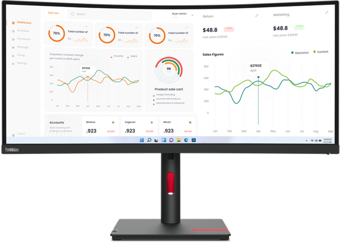Lenovo 63D4GAT1UK ThinkVision T34w-30 34" Curved 3440 x 1440 UWQHD USB-C Monitor Desktop Monitor Lenovo