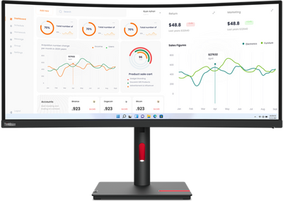 Lenovo 63D4GAT1UK ThinkVision T34w-30 34" Curved 3440 x 1440 UWQHD USB-C Monitor Lenovo Monitors Lenovo