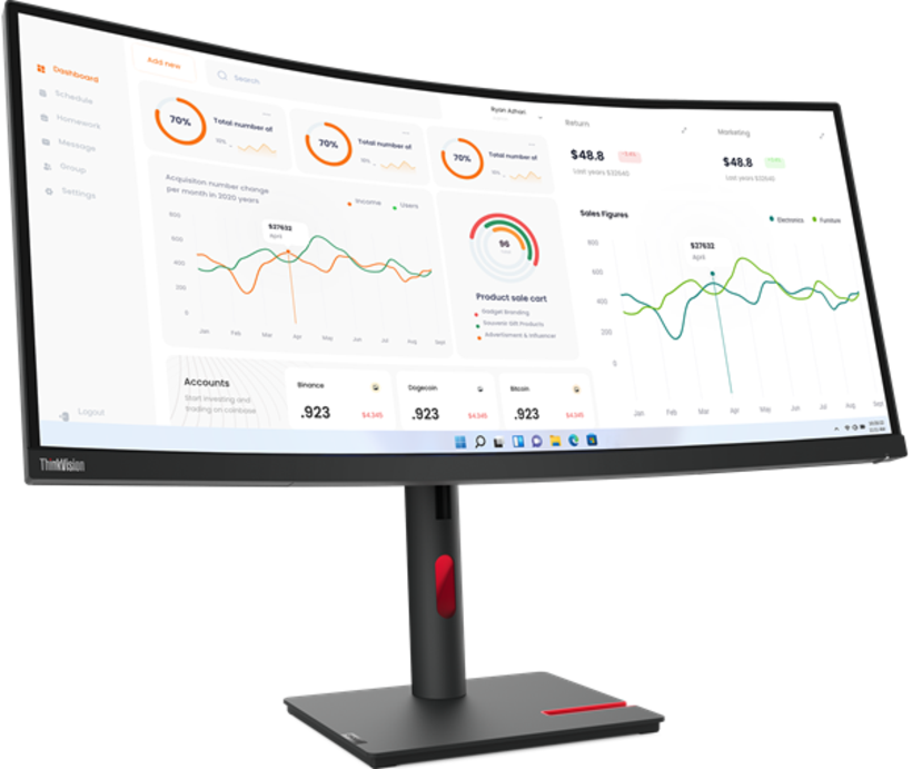 Lenovo 63D4GAT1UK ThinkVision T34w-30 34" Curved 3440 x 1440 UWQHD USB-C Monitor Desktop Monitor Lenovo