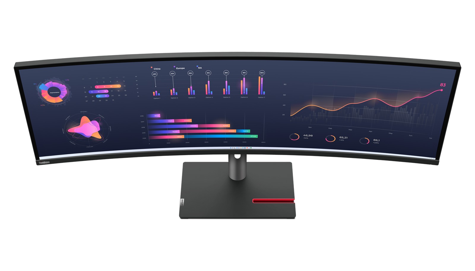 Lenovo 63DBRAT1UK/P49w-30 ThinkVision 49" 5K 60Hz Curved DQHD Thunderbolt USB-C Monitor Desktop Monitor Lenovo