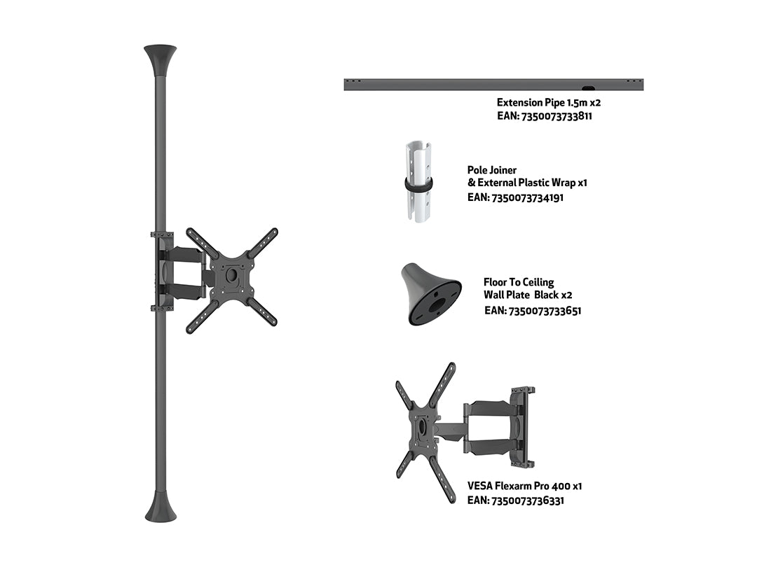 Multibrackets MBFC1F M Floor to Ceiling Mount Pro - Up to 32"-55" Screen Floor to Ceiling Display Mount Multibrackets