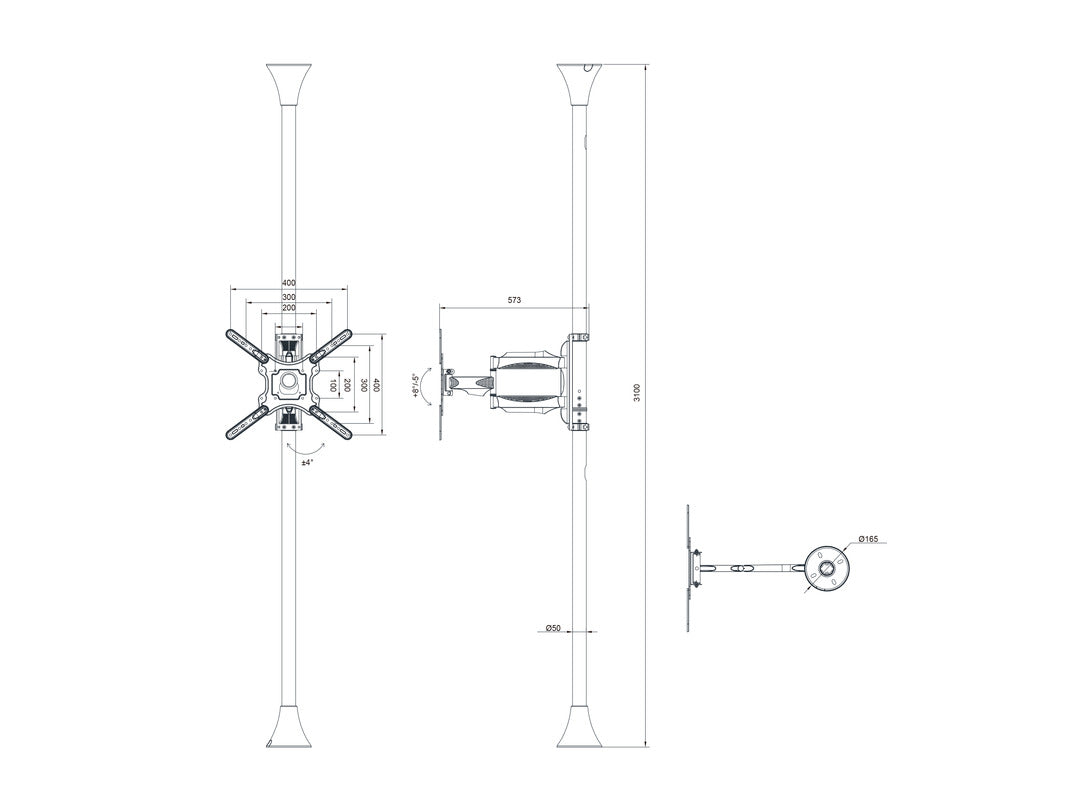 Multibrackets MBFC1F M Floor to Ceiling Mount Pro - Up to 32"-55" Screen Floor to Ceiling Display Mount Multibrackets