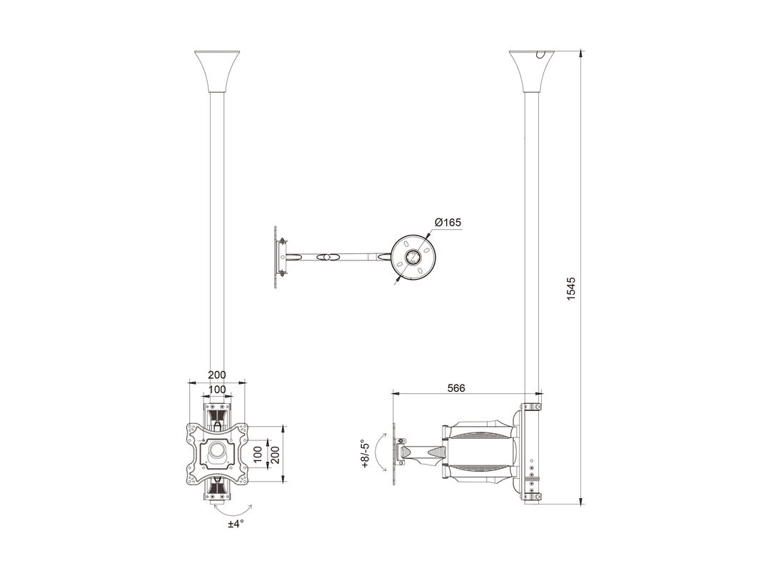 Multibrackets 17" - 42" - 1.5m Pole Single Side Display Ceiling Mount Ceiling Mount Bracket Multibrackets
