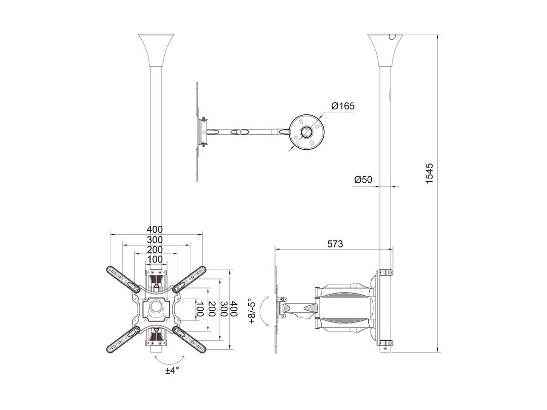 Multibrackets 17" - 42" - 1.5m Pole Single Side Display Ceiling Mount Pro Ceiling Mount Bracket Multibrackets