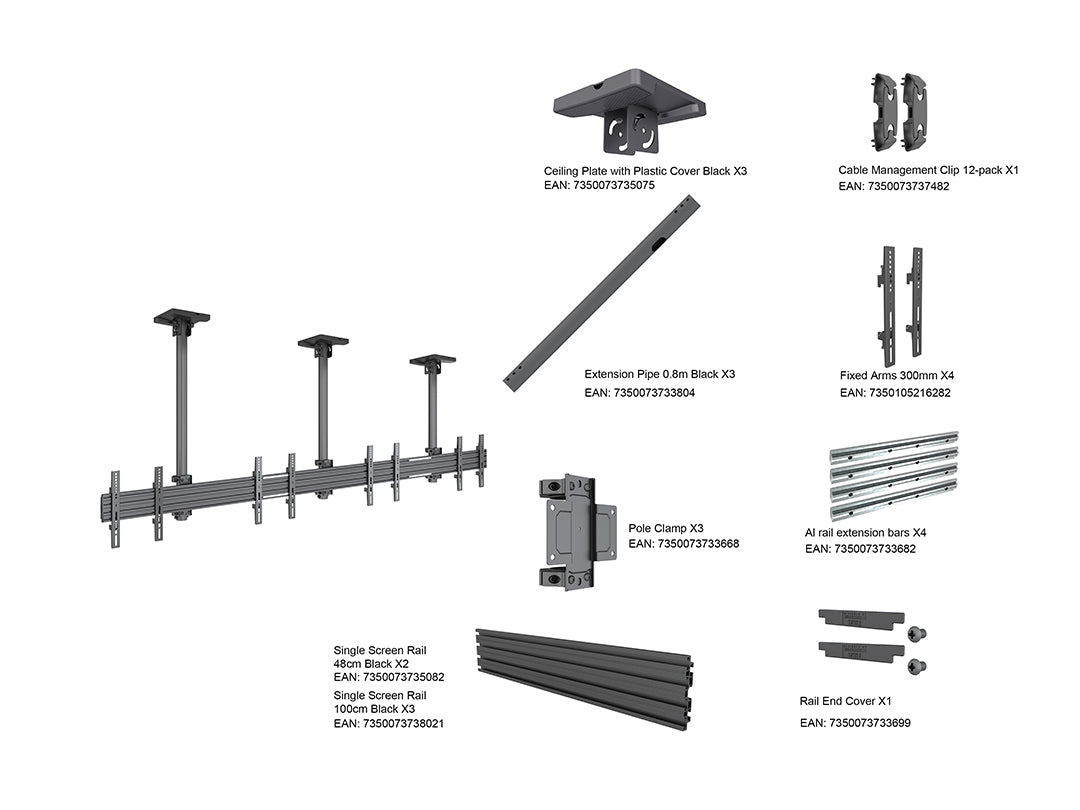 Multibrackets 0.8m Fixed 32"-50" Pro Series Menu Board Ceiling Mount For 4 Screens Ceiling Mount Bracket Multibrackets