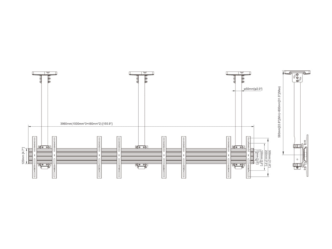 Multibrackets 0.8m Fixed 32"-50" Pro Series Menu Board Ceiling Mount For 4 Screens Ceiling Mount Bracket Multibrackets