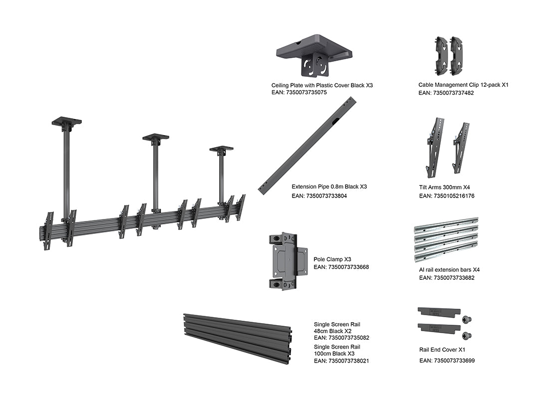 Multibrackets 0.8m Tilt 32"-50" Pro Series Menu Board Ceiling Mount For 4 Screens Ceiling Mount Bracket Multibrackets