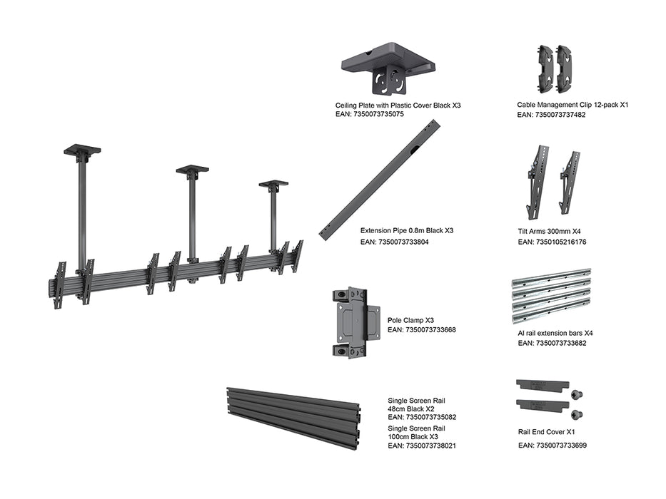 Multibrackets 0.8m Tilt 32"-50" Pro Series Menu Board Ceiling Mount For 4 Screens Menu Board Mounting Systems Multibrackets