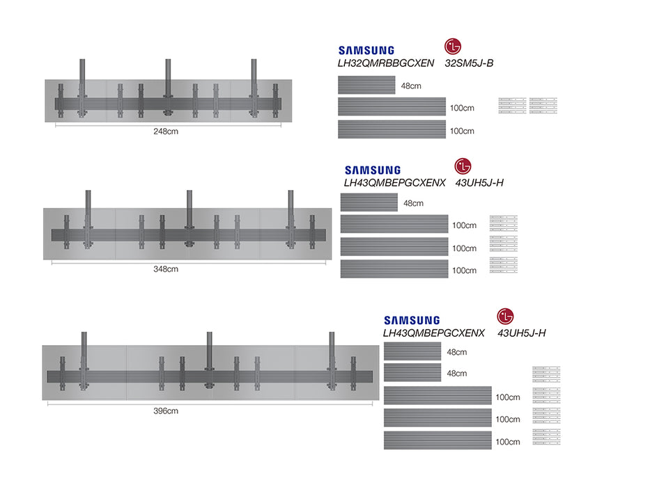 Multibrackets 0.8m Tilt 32"-50" Pro Series Menu Board Ceiling Mount For 4 Screens Menu Board Mounting Systems Multibrackets