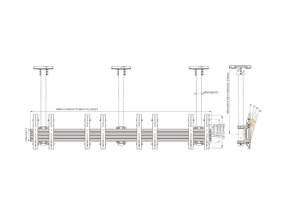 Multibrackets 0.8m Tilt 32"-50" Pro Series Menu Board Ceiling Mount For 4 Screens Menu Board Mounting Systems Multibrackets