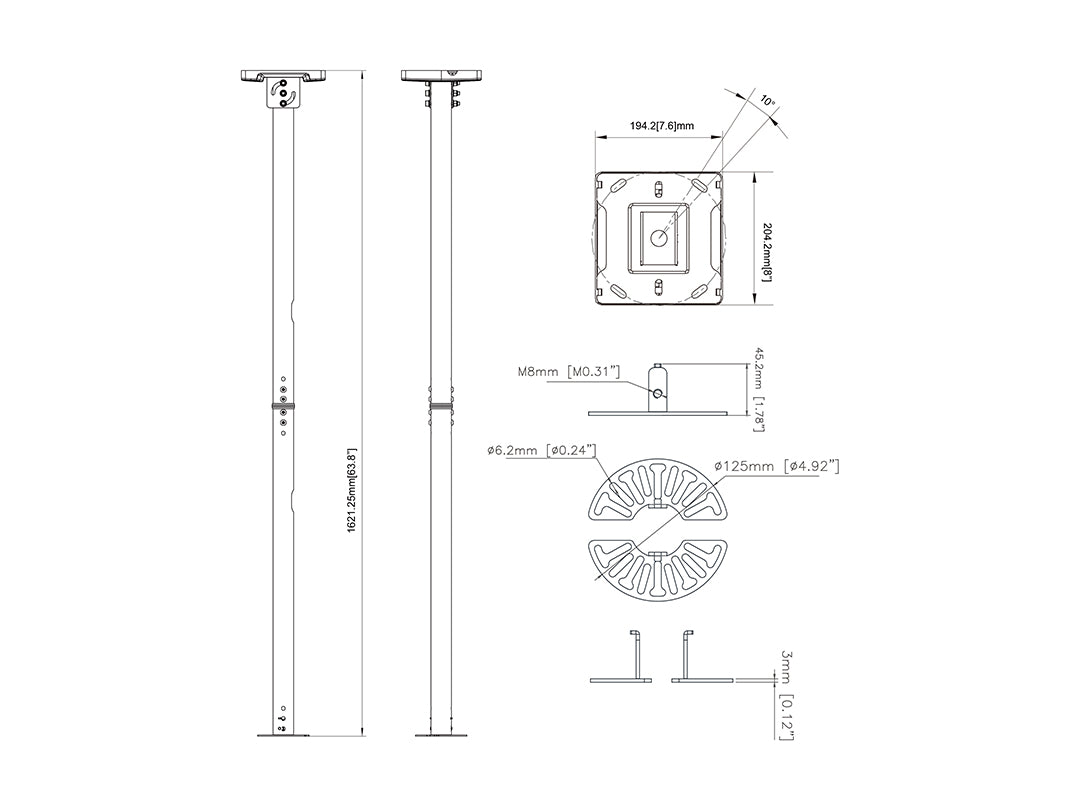 Multibrackets Display Pro Series CCTV Ceilingmount White Ceiling Mount Bracket Multibrackets