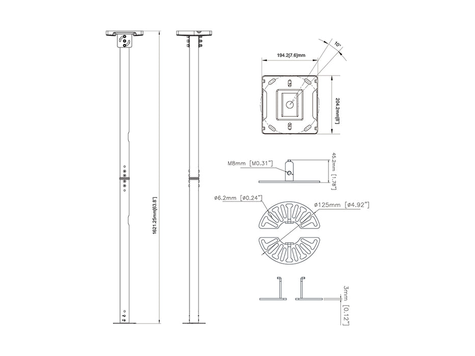 Multibrackets Display Pro Series CCTV Ceilingmount White Ceiling Mount Bracket Multibrackets