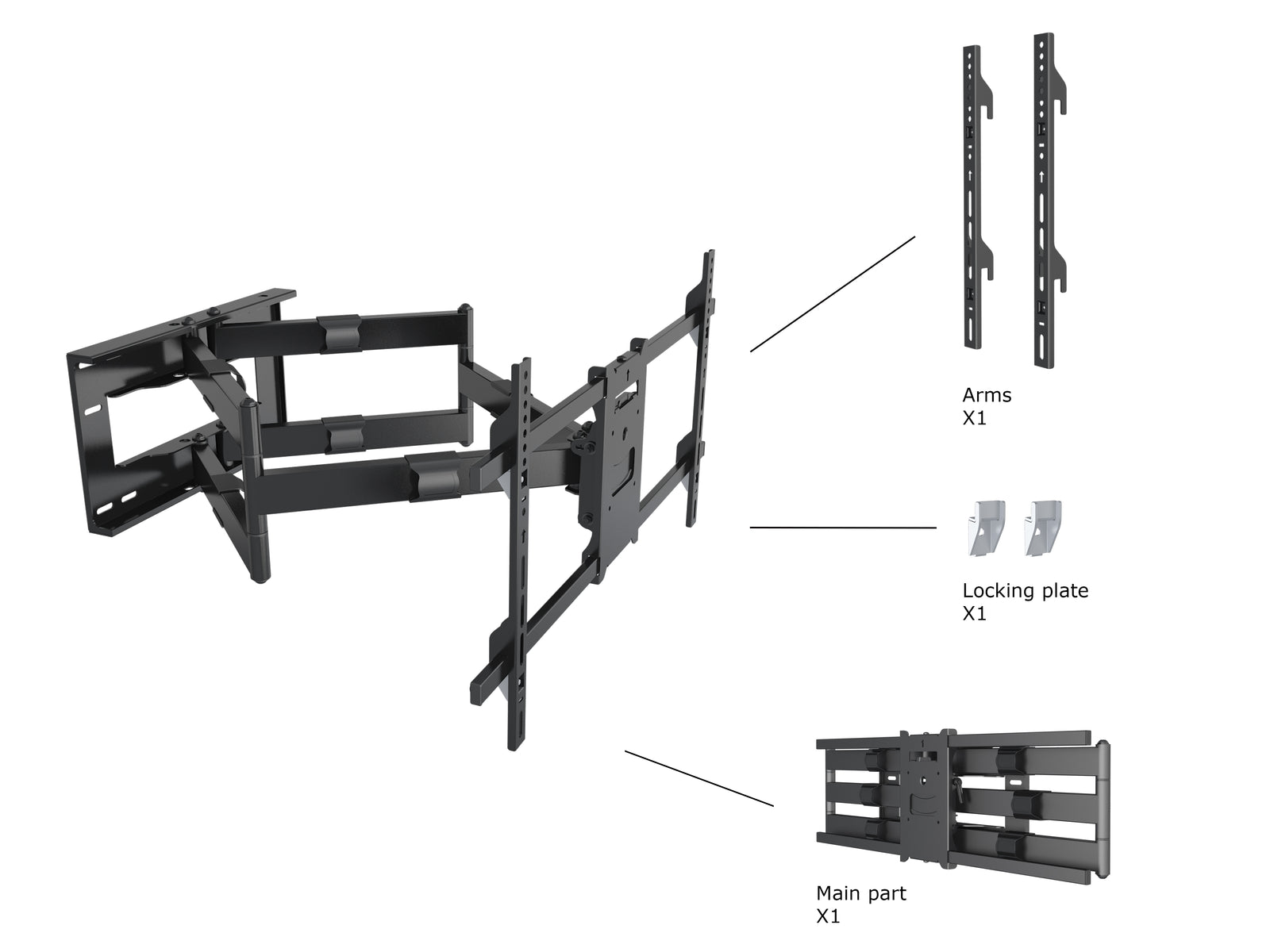Multibrackets M Universal Long Reach Dual Arm TV Wall Mount - 50" to 80" Screen Wall Mount Bracket Multibrackets