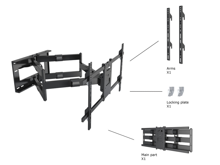 Multibrackets M Universal Long Reach Dual Arm TV Wall Mount - 50" to 80" Screen Wall Mount Bracket Multibrackets