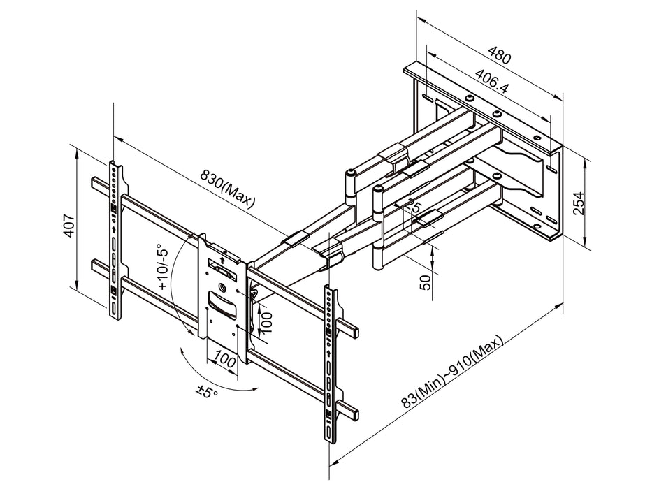 Multibrackets M Universal Long Reach Dual Arm TV Wall Mount - 50" to 80" Screen Wall Mount Bracket Multibrackets