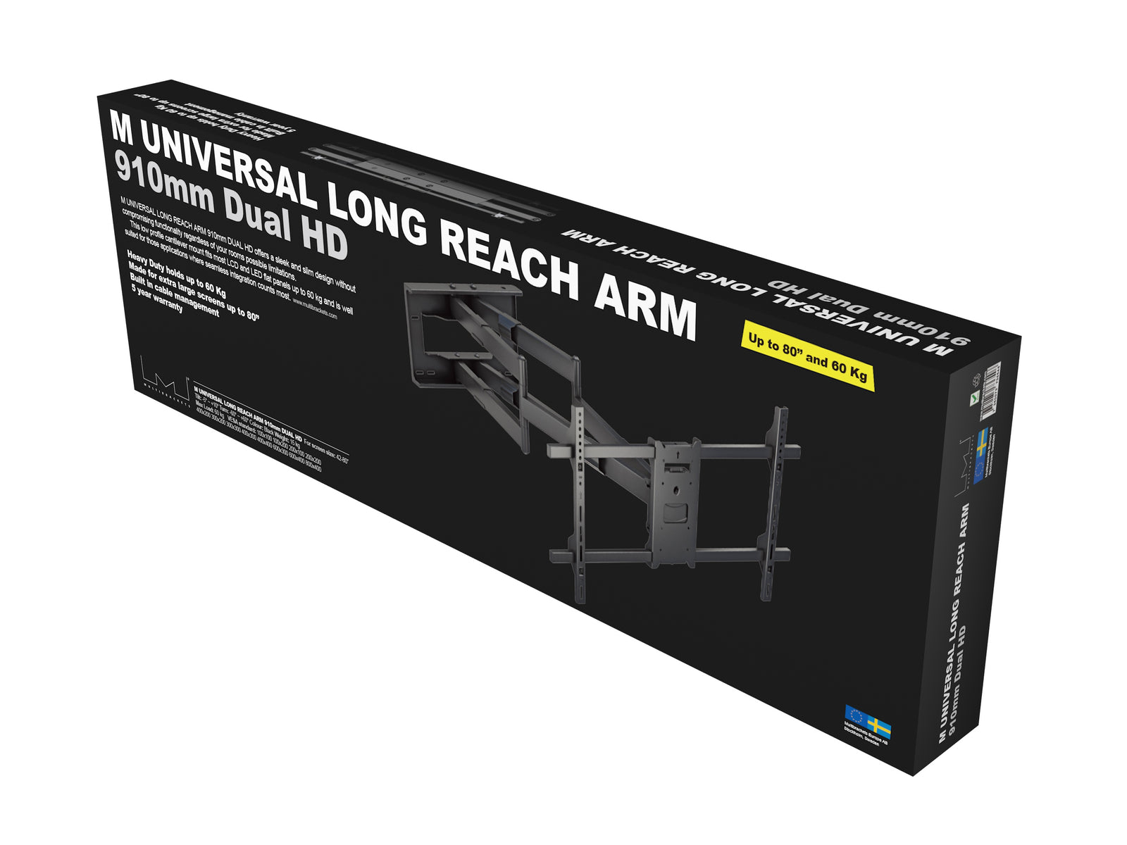 Multibrackets M Universal Long Reach Dual Arm TV Wall Mount - 50" to 80" Screen Wall Mount Bracket Multibrackets