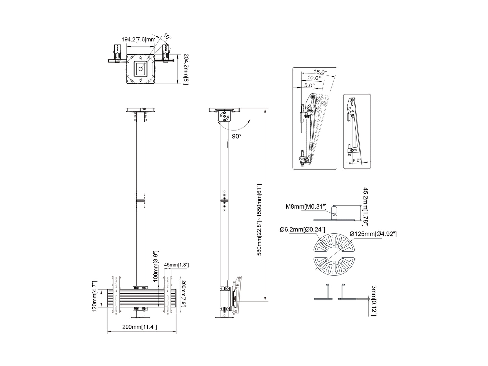 Multibrackets MBC1U M Pro CCTV Ceiling Mount For Single-Dome Camera | 7350105216589 Ceiling Mount Bracket Multibrackets