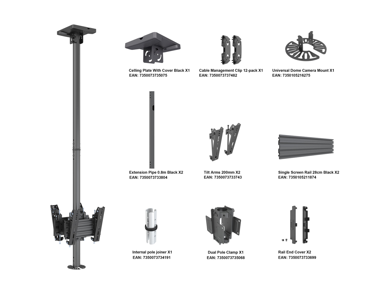 Multibrackets MBC1UX2 M Pro CCTV Ceiling Mount For Single-Dome Camera | 7350105216596 Ceiling Mount Bracket Multibrackets