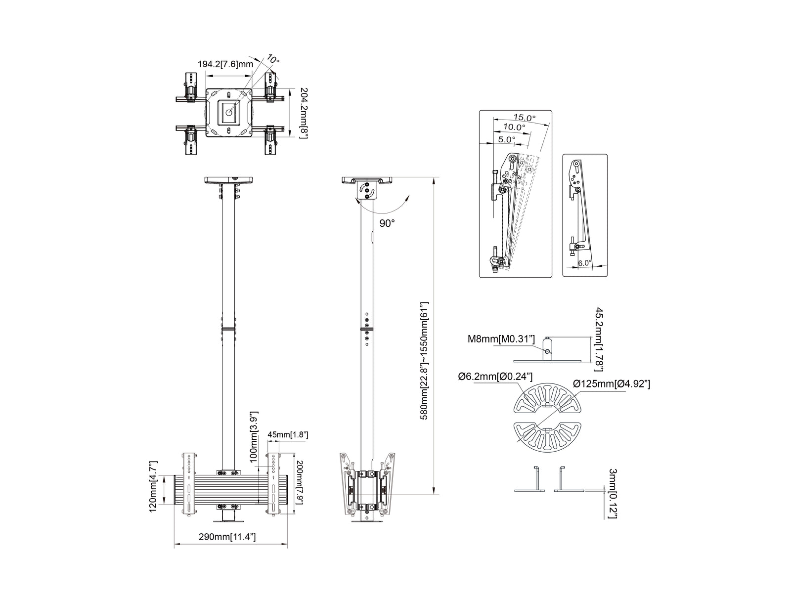 Multibrackets MBC1UX2 M Pro CCTV Ceiling Mount For Single-Dome Camera | 7350105216596 Ceiling Mount Bracket Multibrackets
